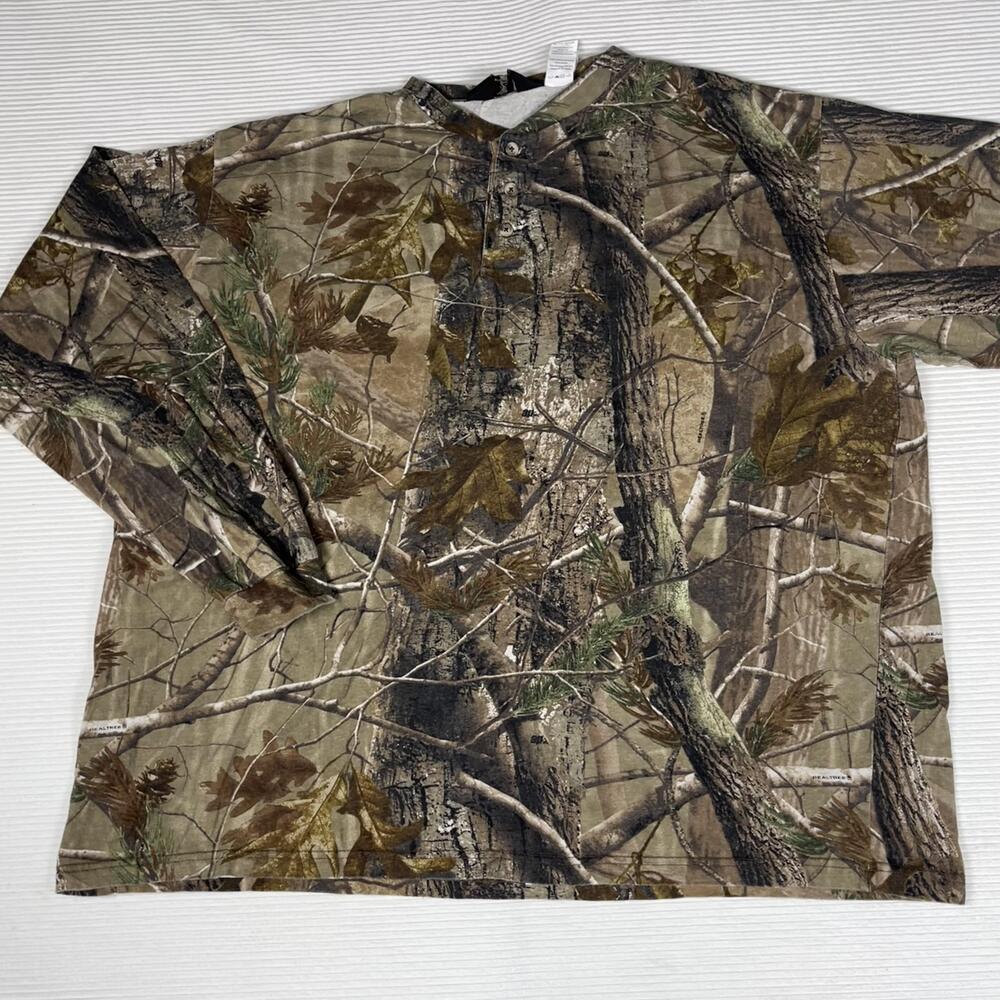 Y2K Walls Shirt Mens 3XL Brown Camo Long Sleeve Henley Tee Hunting Outdoor